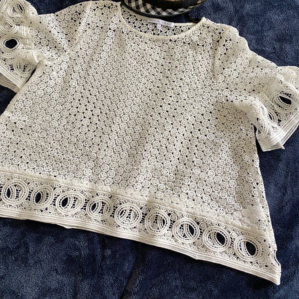 Price English Factory - White See Thru Decorative Blouse - Size M